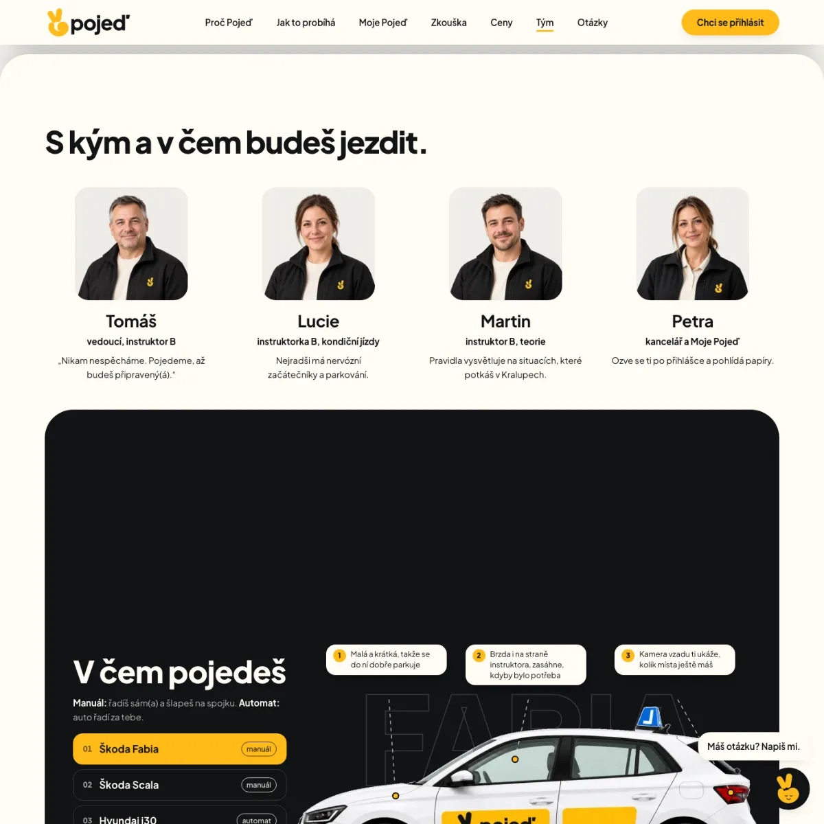 Autoškola Pojeď – instruktoři a auta